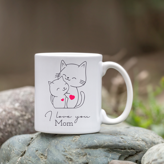 White Ceramic Coffee Mug For Mom Cat Design